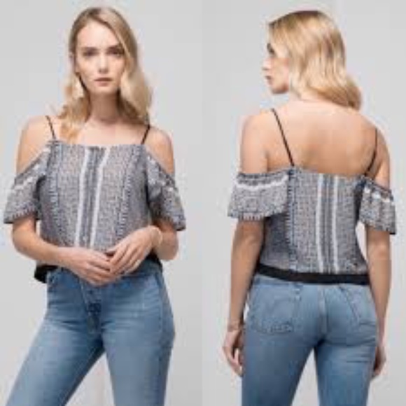 MXED DOT BLACK BLUE COLD SHOULDER SLEEVE MEDIUM - Picture 2 of 15